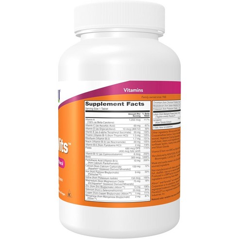 나우푸드 데일리 비츠 멀티비타민 & 미네랄 타블렛 후기 분석 - 영양 성분 상세표