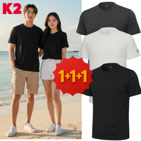 k2 공용 라운드 기능성 반팔 티셔츠 러닝 여행 등산 데일리 1+1+1