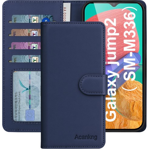 아칸크 삼성 갤럭시 점프2 클래식 베이직 지갑형 카드수납 프리미엄 가죽 다이어리 휴대폰 케이스 Galaxy Jump 2 (SM-M336) 적용 색상, 네이비, 갤럭시 점프2/Jump 2 (SM-M336), 갤럭시 점프2/Jump 2 (SM-M336) 섬네일