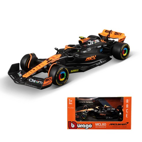 Burago 1:43 F1 레이싱카 맥라렌 MCL60 차량 시뮬레이션 합금 모형, 랜도 노리스 #4번지 싱가포르 역, 1개