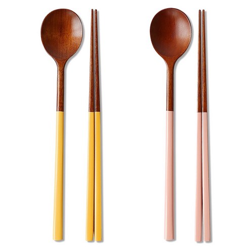 리숲 달 천연 옻칠 고급 한식 나무 수저 세트, 1세트, 수저세트, 2인C(망고1개+핑크1개)