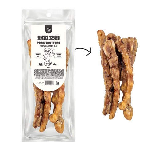웰랩 강아지 수제간식, 1개, 100g, 돼지꼬리
