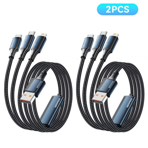 Essager 100W 7A 3in1 멀티 고속충전 케이블 2개입
