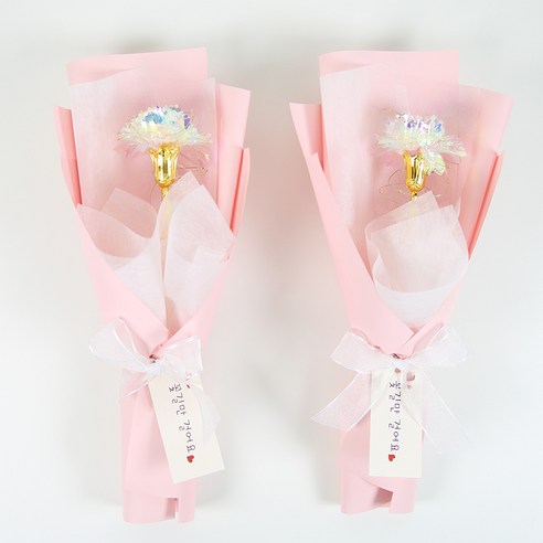 LED 한송이 꽃다발 2P 장미 카네이션 졸업식 꽃다발, 2개, 핑크 카네이션