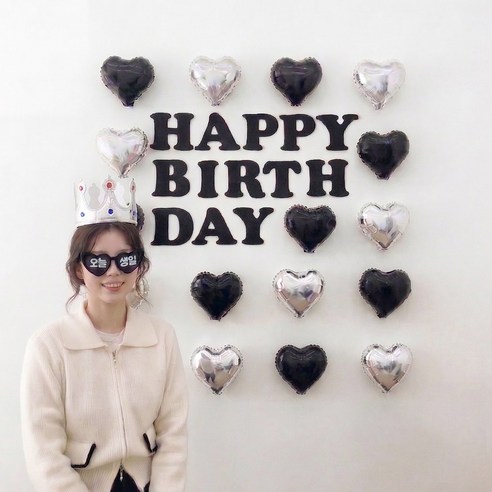 까사루미 미니 하트 생일파티용품 풍선세트, 1세트, 실버왕관세트