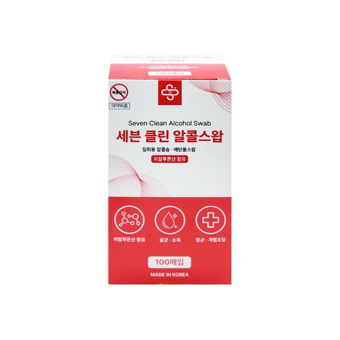 [세븐메디컬]세븐 클린 알콜스왑 에탄올 히알루론산 함유, 1개, 100매입