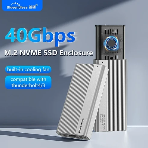 Blueendless USB4 40Gbps M.2 NVMe SSD 인클로저(냉각 팬 포함) PCIe 4.0 솔리드 스테이트 ...