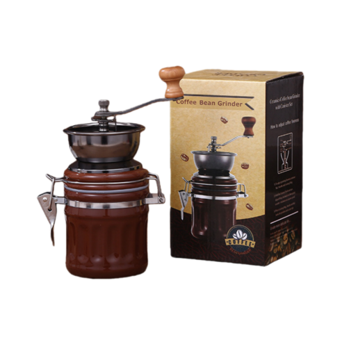 JODDA 핸드 커피 그라인더 커피 그라인더 핸드그라인더, 1개, 원형 도자기 캔, 500ml