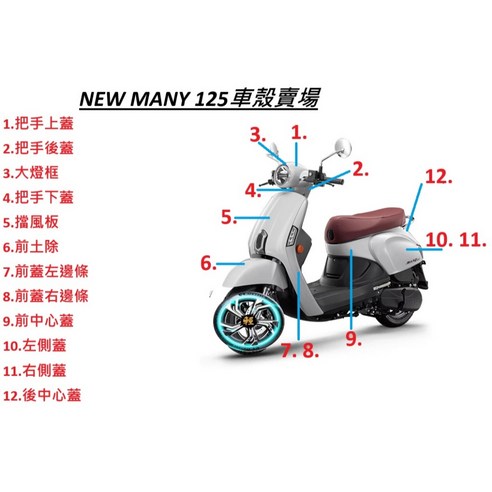 NEW MANY 125車殼整流罩原廠外殼烤漆件H殼前土除, 5.擋風板(有貼紙