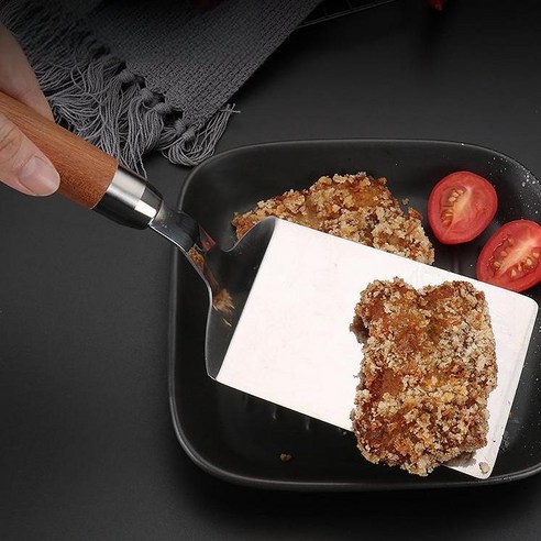 쿠코아 요리용 나무손잡이 스텐 뒤집개: 스테인리스 스틸과 나무 손잡이의 완벽 조화, 철판 요리와 피자를 위한 최고의 선택!
