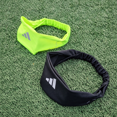 아디다스 adidas 스포츠 헤드 밴드 2개 헤어밴드 형광+검정, Lucid Lemon + Black, 1세트