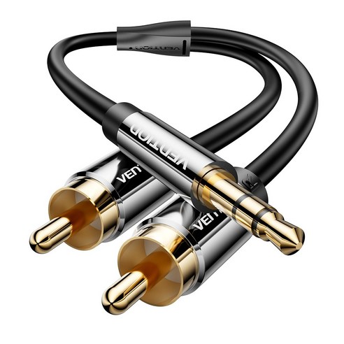 벤션 금도금 단자 3.5mm 스테레오 to 2 RCA 오디오 케이블 BCF, 블랙, 1m, 1개