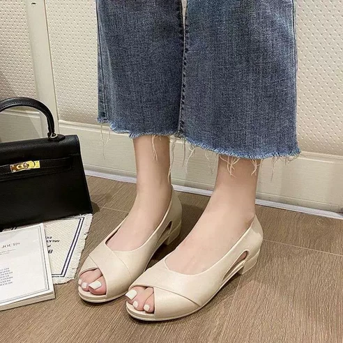 FINE ART 여성용 패션 오픈토 통근 플랫 토오픈 샌들 3cm