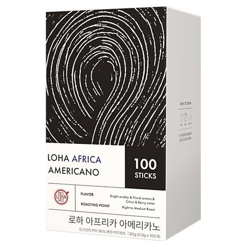 LOHA 아프리카 아메리카노 원두커피믹스, 1개, 100개입, 900mg