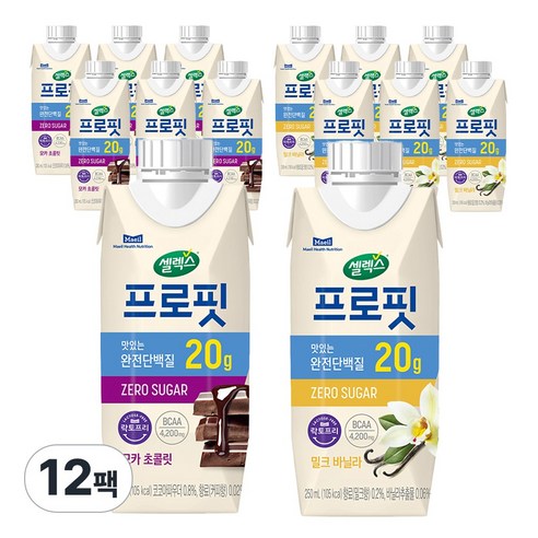 셀렉스 프로핏 250ml 12팩(모카초콜릿 6팩+밀크바닐라 6팩), 12개