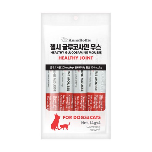 애니홀릭 반려동물 헬시 글루코사민 무스 간식 영양제 치킨 연어 맛, 4회분, 관절, 1개