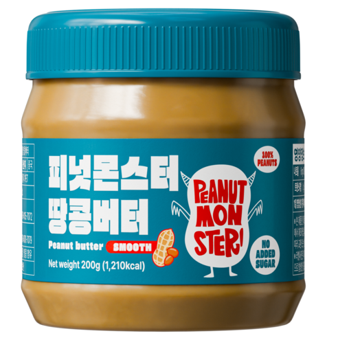 [압도적 고소함] 피넛몬스터 무첨가 무가당 100% 땅콩버터 스무스, 1개, 200g