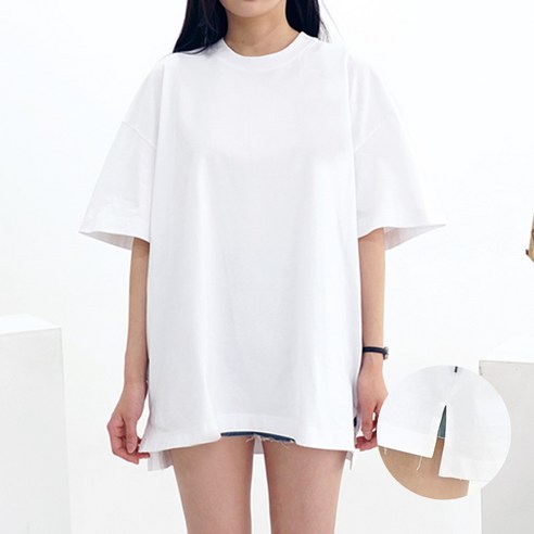 큐티팝 면 100% 오버핏 무지 반팔티셔츠