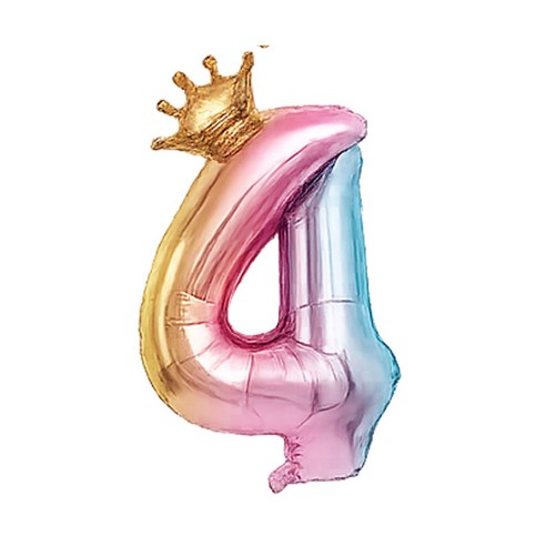 블링모어 대형 왕관 숫자 풍선 생일 기념일 이벤트, 1개, 레인보우 숫자 4
