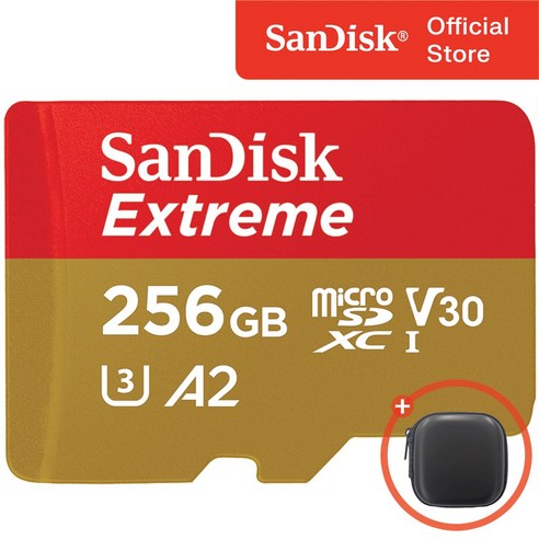 샌디스크 익스트림 마이크로 SD 카드 + 보관 케이스 패키지, 256GB, 1개