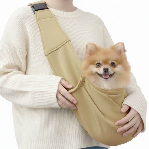 견행묘행 강아지 슬링백 크로스백 이동가방 포대기, 1개, 올리브베이지