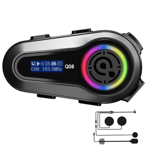 SILUNA Q08 오토바이 LED 디스플레이 헬멧 블루투스 2in1 마이크 세트 노이즈캔슬링, 블랙, Q08-1