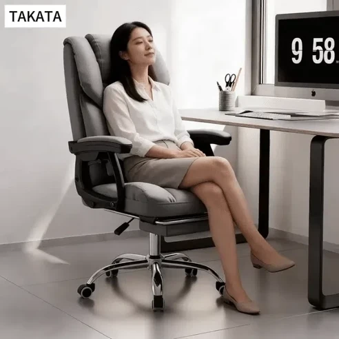 Takata 게이밍 의자 침대형 발받침대 리클라이너 고급 인조가죽 사무용 컴퓨터 게임용 의자, 그레이