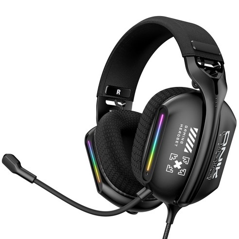 ONIKUMA 유선 게이밍 헤드셋 가상 7.1 RGB usb 노이즈캔슬링 마이크 X12, 블랙