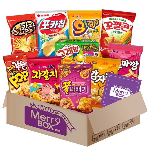 봉지스낵 과자세트 8호{포카칩+스윙칩+신짱+카라멜땅콩+고래밥+눈을감자+자갈치+꿀꽈배기+감자깡+고구마깡}+메세지카드, 1박스