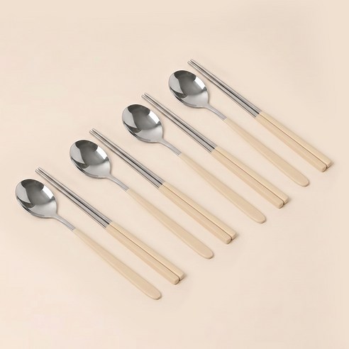 연화삼월 304스텐 수저세트 2인/4인 한식 수저세트, 1세트, 숟가락(4p) + 젓가락(4p), 그림화이트