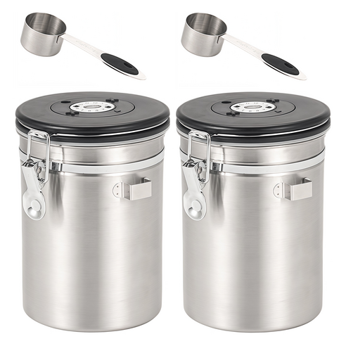 SHUNFA 304 스테인레스 스틸 커피 밀폐 용기 1.8L, 2개, 실버