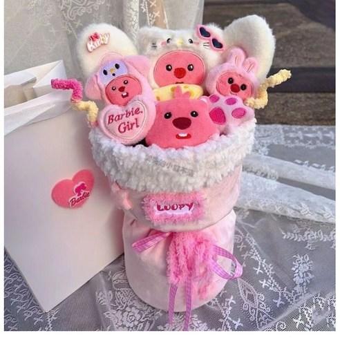 캐릭터 인형 꽃다발 8종 화이트 발렌타인데이 어린이날선물, 1개, 루피(연분홍), 33cm