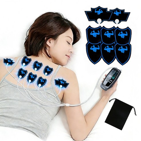저주파 마사지기 EMS 무선 전신 안마기 EMS TENS MSG듀얼 채널 전용 겔패드 4세트 9가지 마사지 모드 30단계 강도조절 타이머 6단계로 수납팩, 블랙 블랙