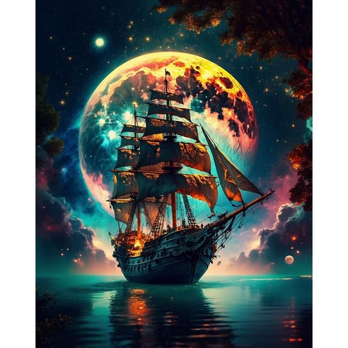 호우맘 액자 캔버스형 LED 보석십자수 DIY 키트 40 x 50 cm, HM-112 항해해요, 1개