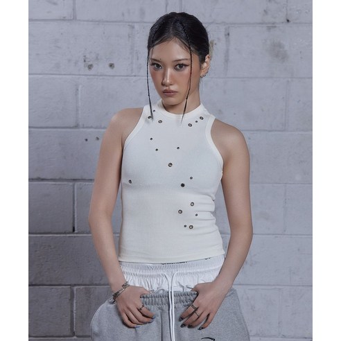 디오스피스 DAUSPICE DUC Eyelet Stud Tank Top White