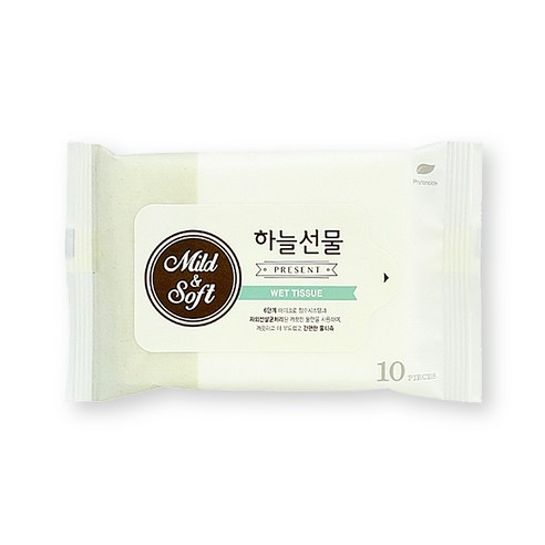 하늘선물물티슈(10매 리필) 휴대용 소형 파우치형 아기 유아 판촉 홍보, 1개