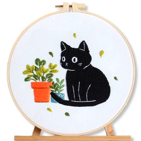 레아채 DIY 고양이 감성 자수, 화분냥, 1개