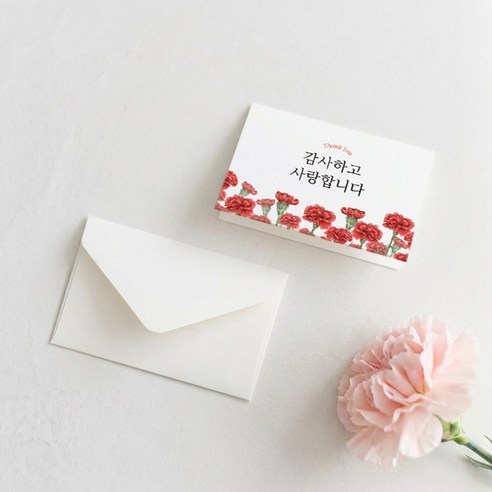 어버이날 카네이션 부모님 미니 카드 + 봉투 세트 로엣 [Dear], 4개, 화이트