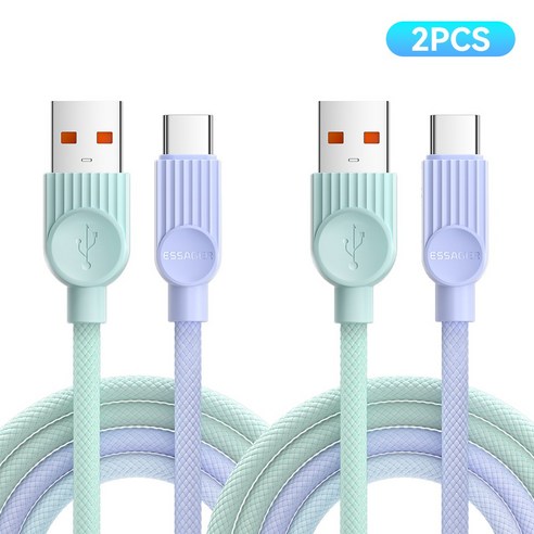 Essager PD 100W 7A 480Mbps C타입 고속 충전케이블 2개입, 2개, 보라초록색, 0.25m