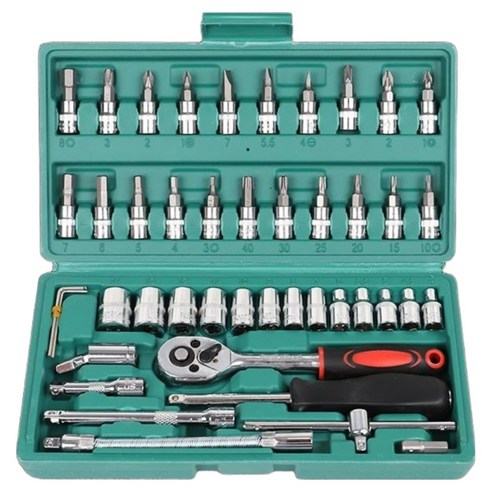 모나올 소켓렌치 복스 자동차 공구 46종 세트, 그린, 1세트