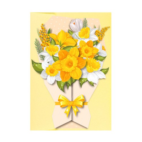 리틀제제 꽃다발 카드 스승의날 어버이날 생일 축하 감사 기념일 메세지, 2팩, 수선화 3매
