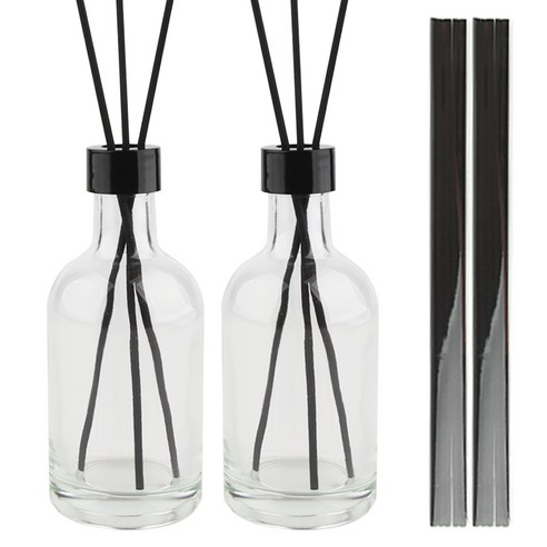 공병상회 디퓨저 DIY 소분용기 OS위스키200 투명 유리병 2P + 리드스틱 10P 세트, 2개, 200ml, 블랙캡