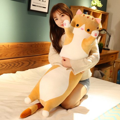 KDNC 대형 고양이 쿠션 커버 안고자는베개 쿠션, 브라운