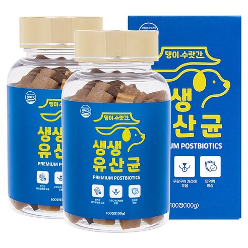 강아지 유산균 프로바이오틱스 면역력 영양제 구토 설사 변비 장건강 댕이수랏간 생생유산균 100g, 100정, 장건강/유산균, 2개