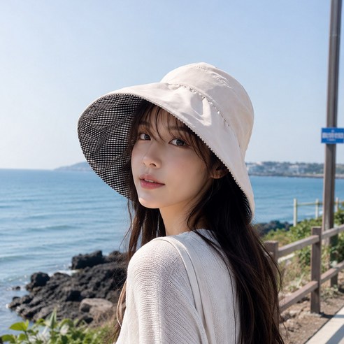 자외선 차단 체크 양면 돌돌이 모자 썬캡 피크닉 등산 선캡