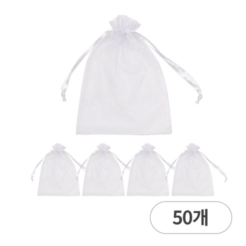 디어플레이스 다용도 오간자 망사주머니 선물 포장, 50개, 화이트 L