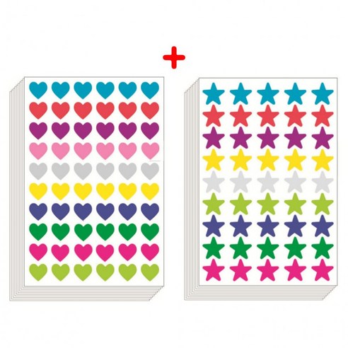 1050pcs 컬러 하트 별 스티커 20장, 1세트, 혼합(S4209) 1050개입(20장)