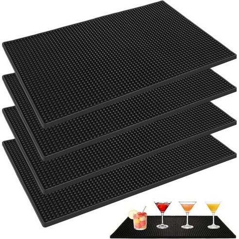 4 Pcs Rubber Bar Mat 18 x 12 Inch NonSlip Service Spill Black ...