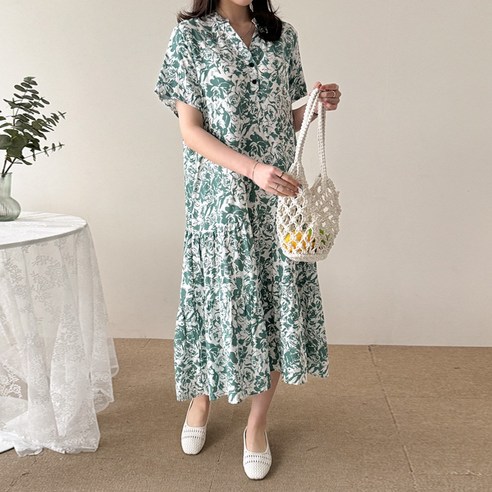 데일리앤 시그널 반팔 민소매 2type 여름 차이나카라 플라워 헨리넥 스트링 허리끈 투웨이 캉캉 롱 바캉스룩 원피스