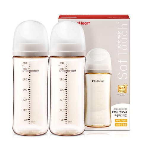 더블하트 모유실감 3세대 PPSU 제뉴인화이트 330ml 트윈팩(젖꼭지미포함), 하루그레이, 1세트